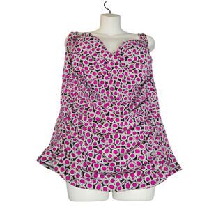 A&H Sportswear Womens 26W Tankini Top Plus Size Swimsuit Pink Black Polka Dots